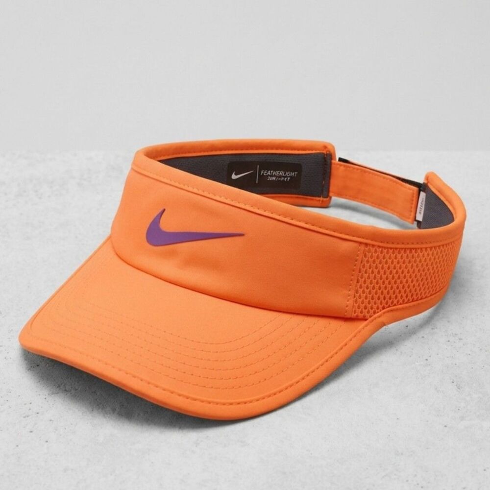 Nike Featherlight Dri-Fit Orange Tennis Golf Visor Purple Swoosh Adjustable Hat